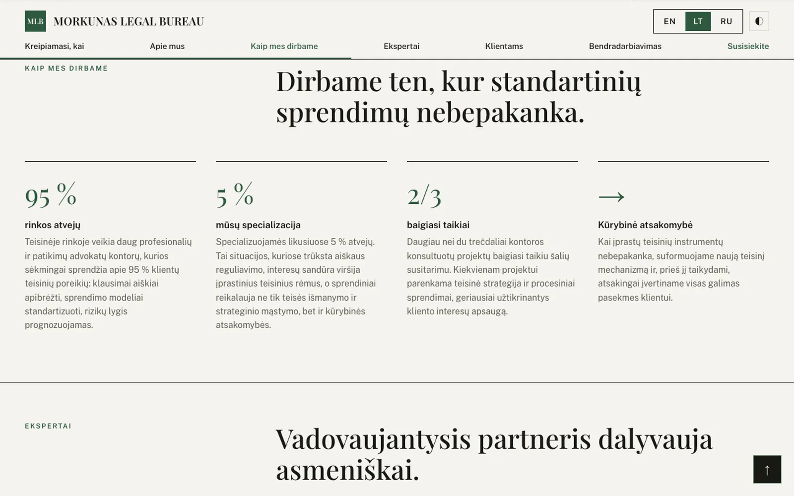 Skiltis „Kaip mes dirbame“ su skaičiais 95 %, 5 % ir 2/3