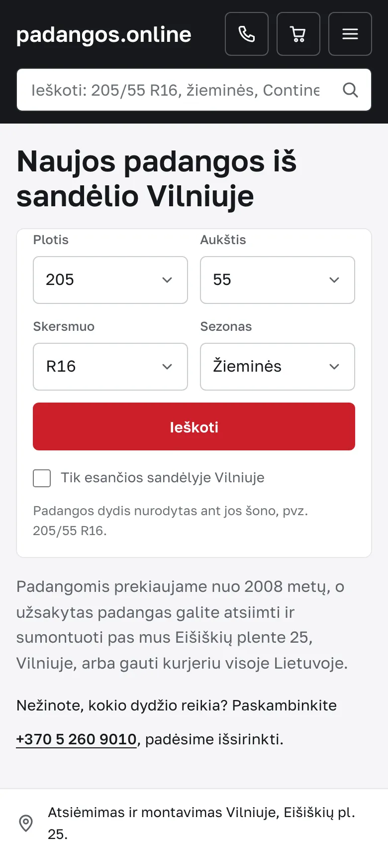 padangos.online pradžios puslapis telefone