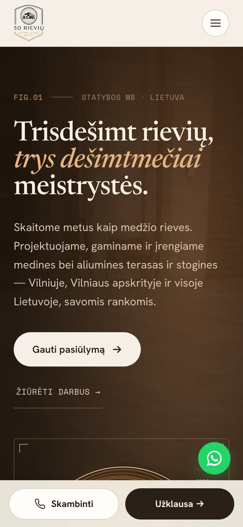 30 Rievių pradžios puslapis telefone