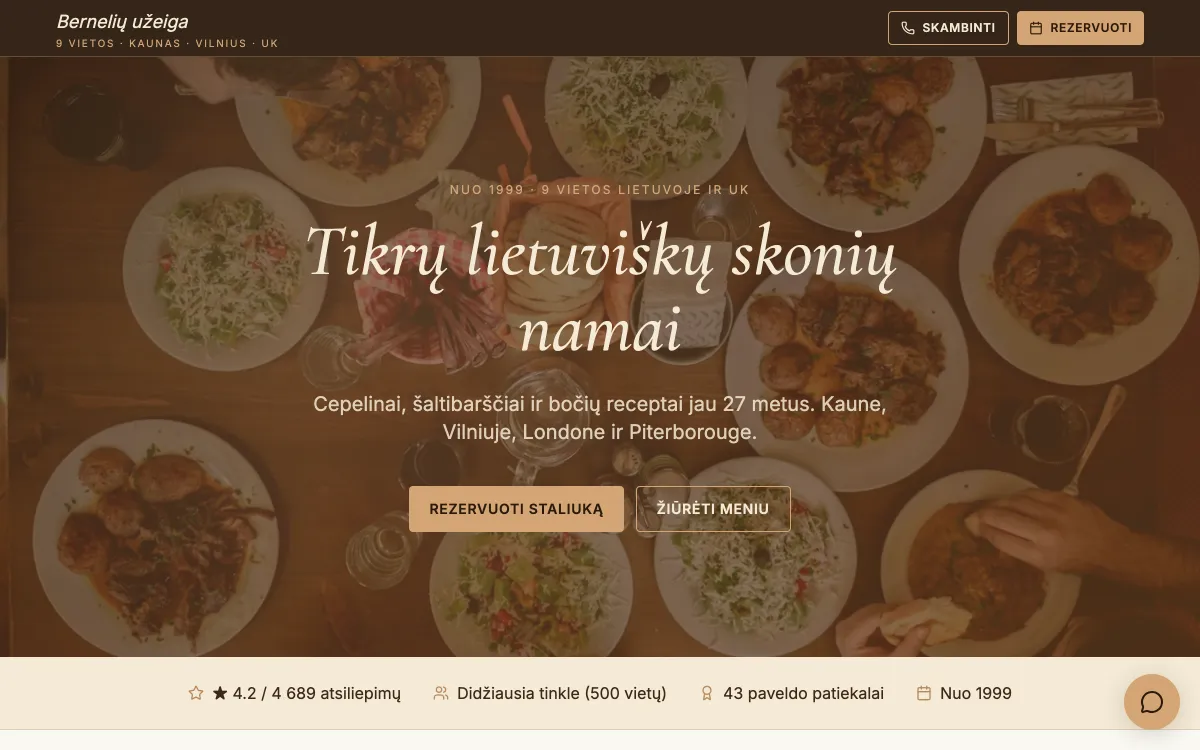 Lietuviškos virtuvės užeiga svetainės pradžios puslapis