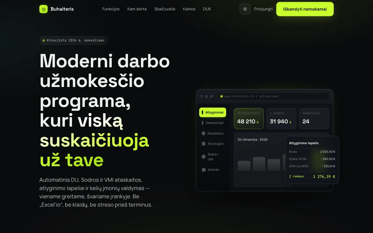 Atlyginimų programos pradžios puslapis: Tamsioji kryptis