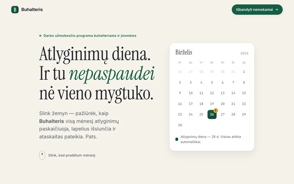 Atlyginimų programos pradžios puslapis: Pasakojimo kryptis