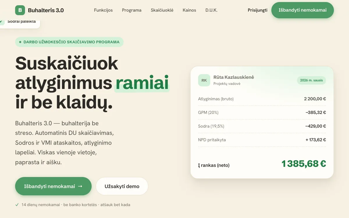Atlyginimų programos pradžios puslapis: Ramybės kryptis