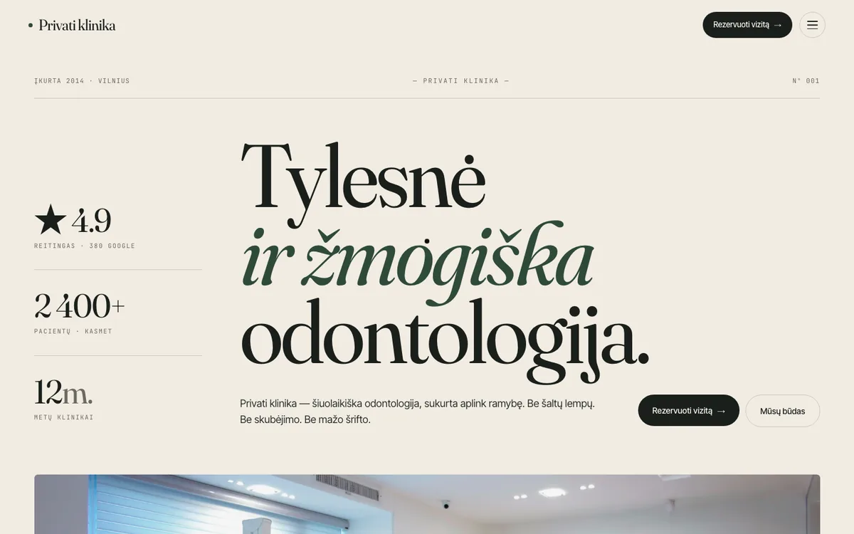 Odontologijos klinika svetainės pradžios puslapis