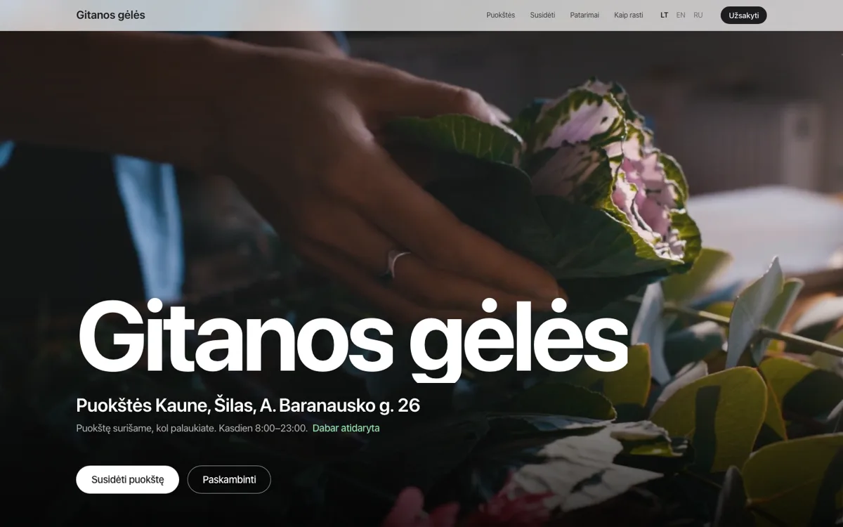 Gitanos gėlės svetainės pradžios puslapis