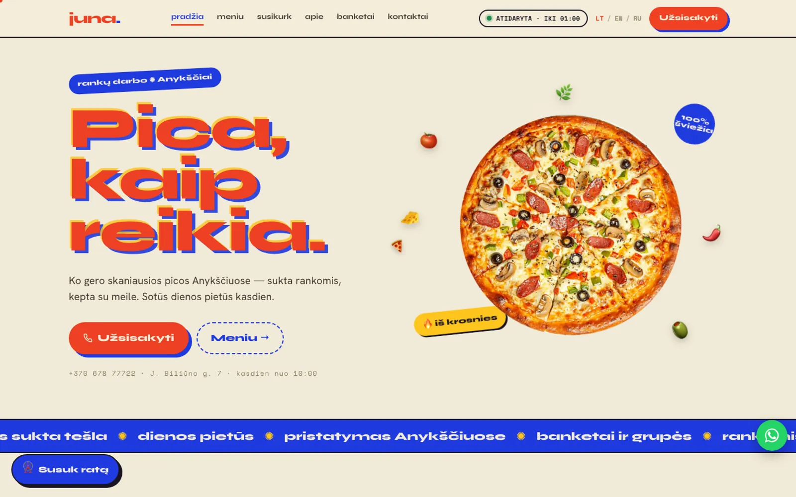 Picerija svetainės pradžios puslapis