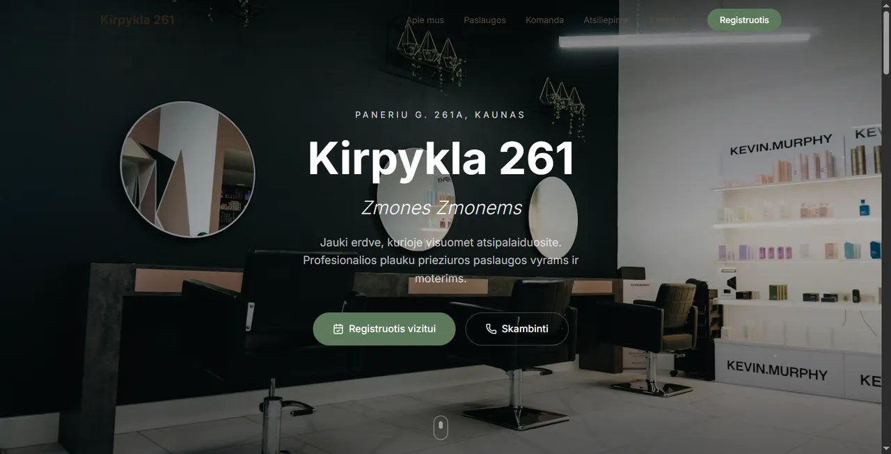 Kirpykla 261 svetainės pradžios puslapis