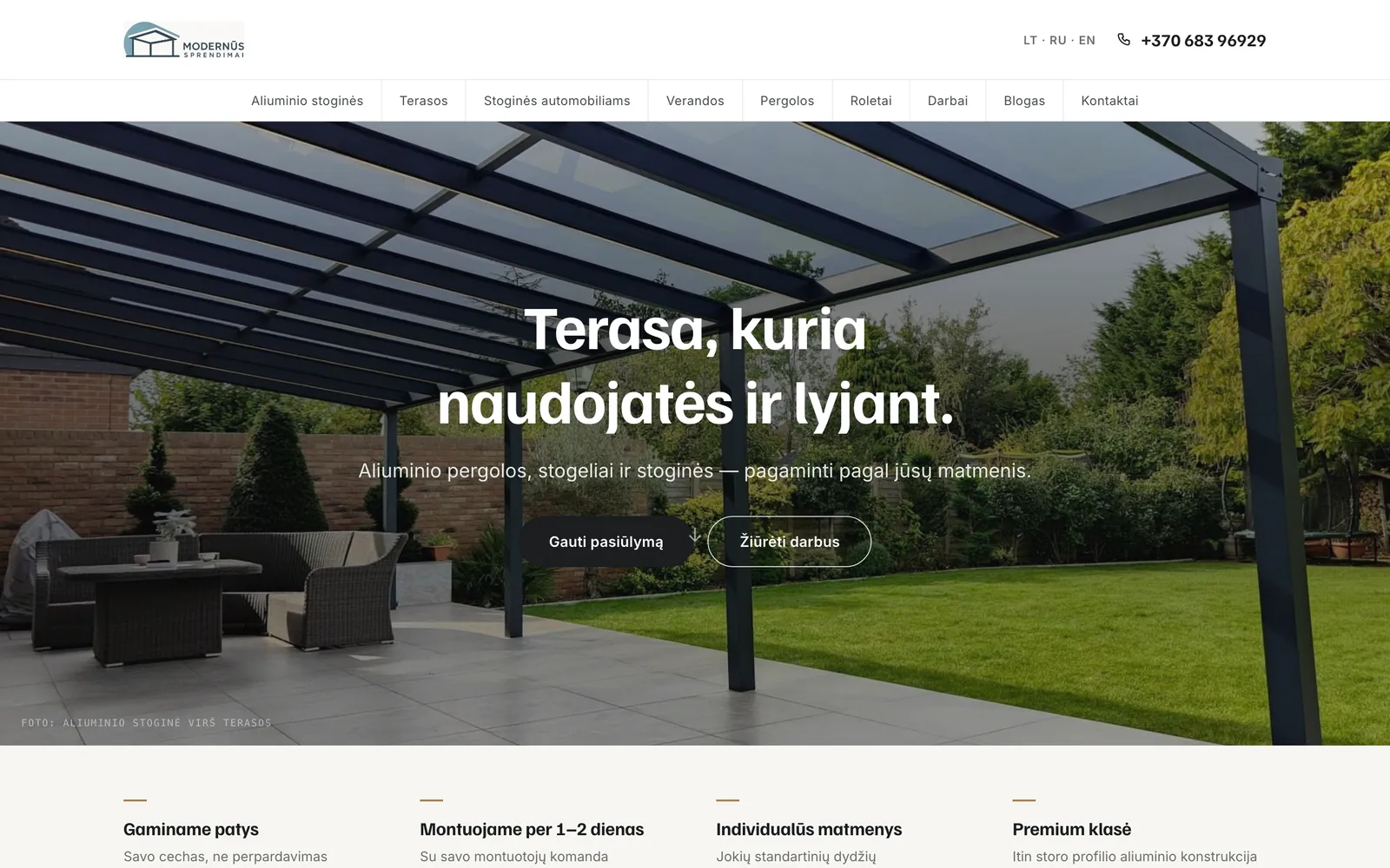 Modernus Sprendimai svetainės pradžios puslapis
