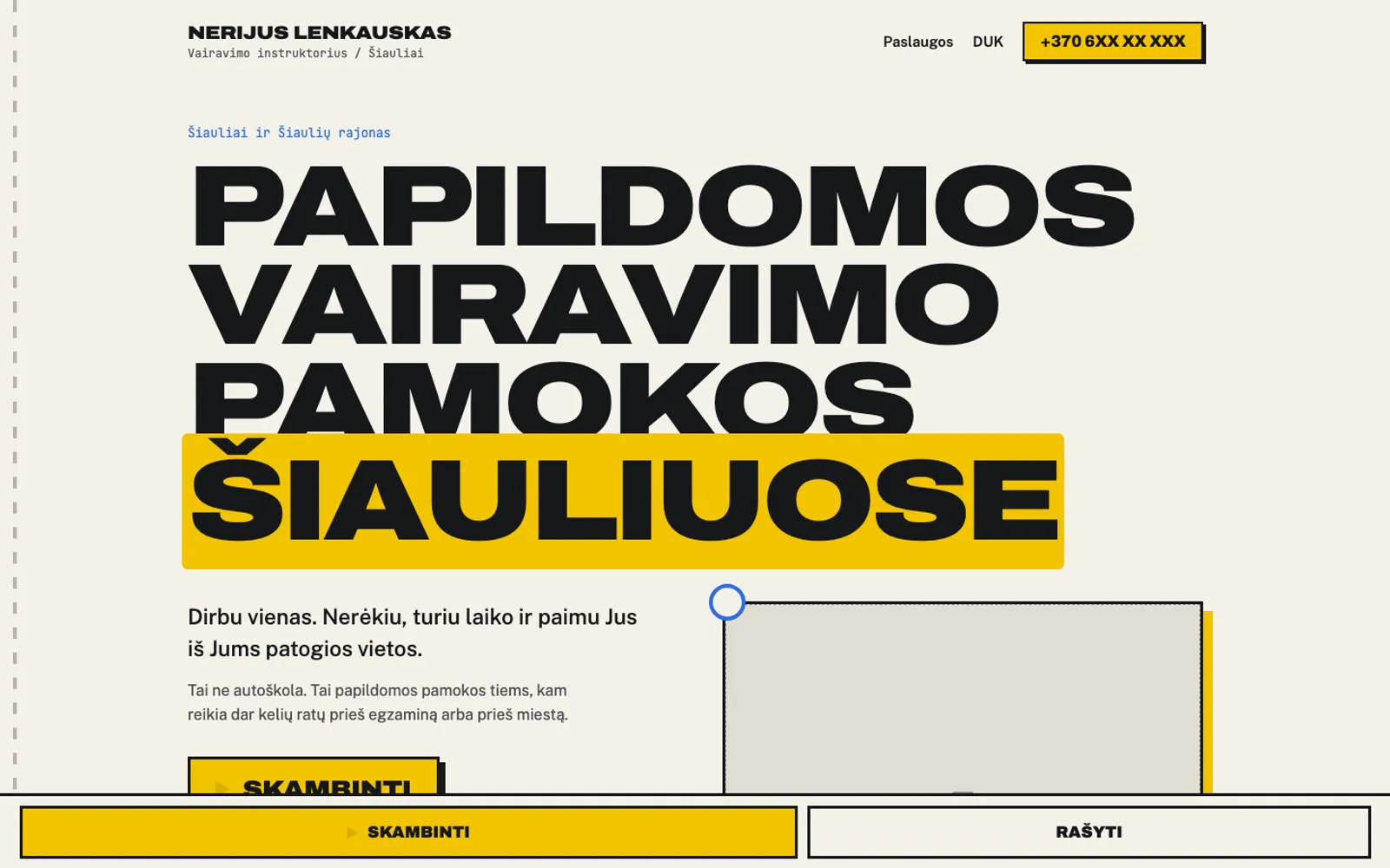 Vairavimo mokykla svetainės pradžios puslapis