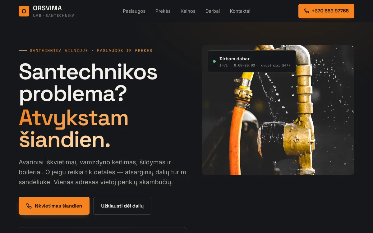 Santechnika ir prekės svetainės pradžios puslapis