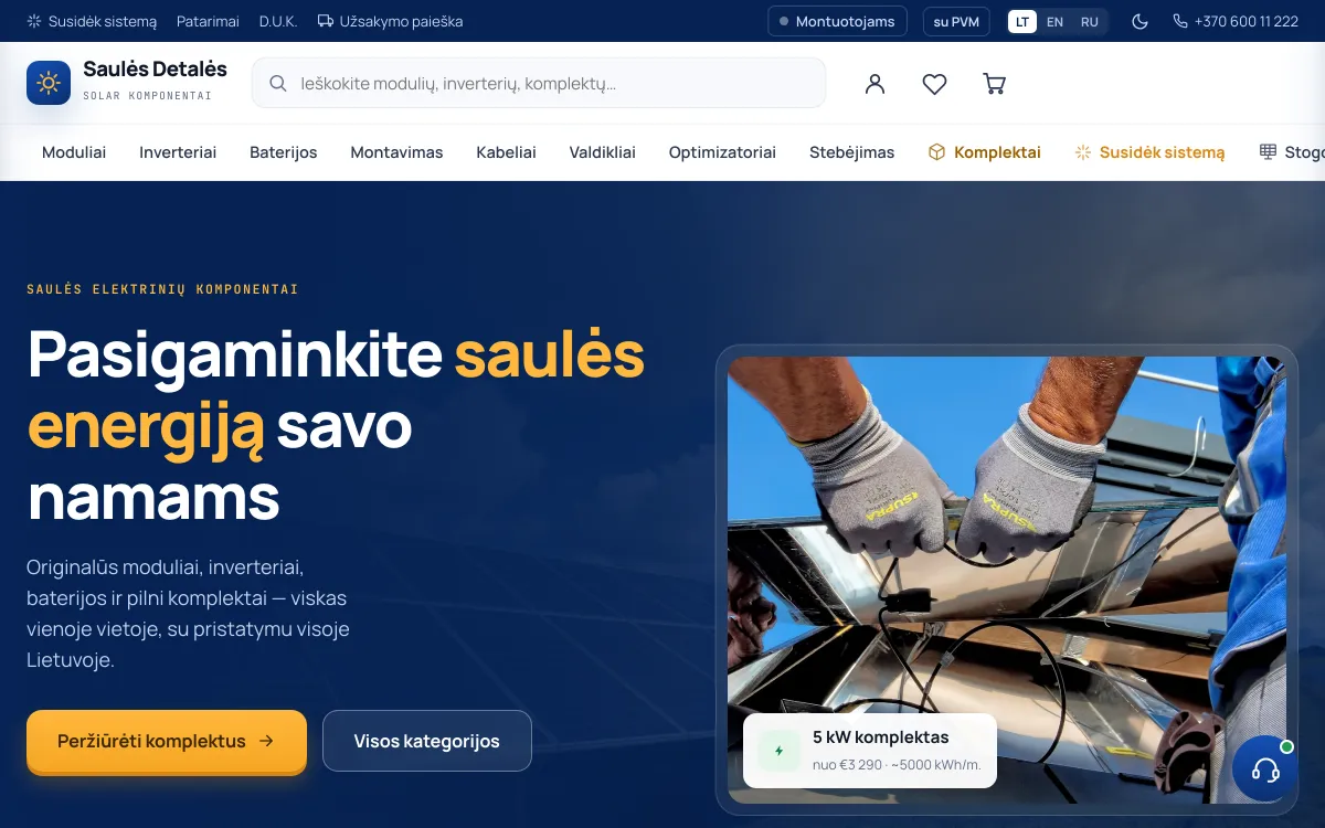 Saulės elektrinių komponentai svetainės pradžios puslapis