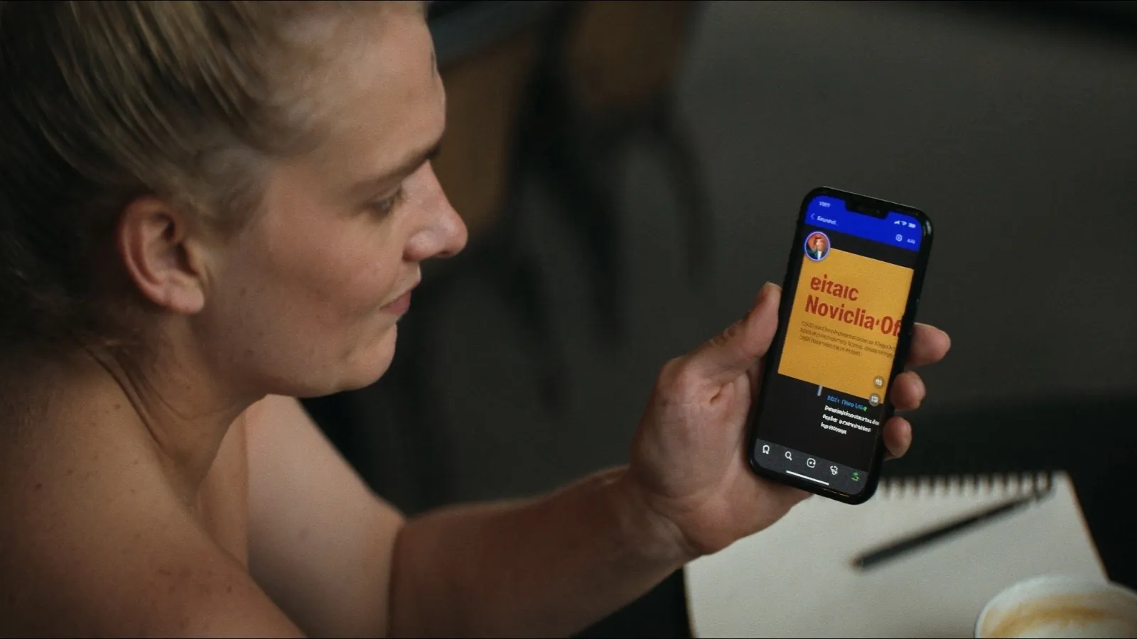 Kavinės savininkė telefone patikrina, kaip jos verslas atrodo Google paieškoje ir ChatGPT pokalbyje