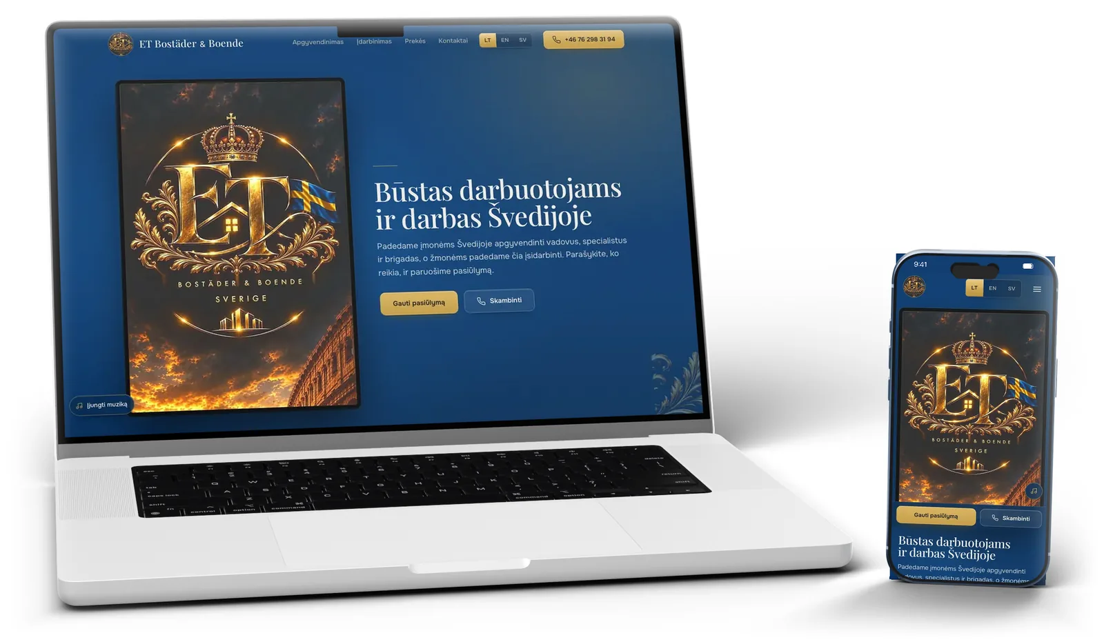 ET Bostäder & Boende svetainė MacBook Pro ir iPhone ekranuose